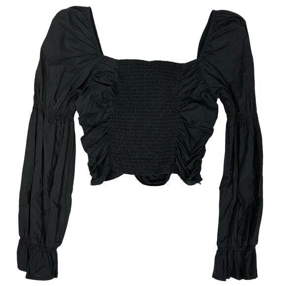 Goth Grunge H&M Black Top Sz S Long Sleeve Smocked Dark Witchy Vamp - Picture 4 of 6
